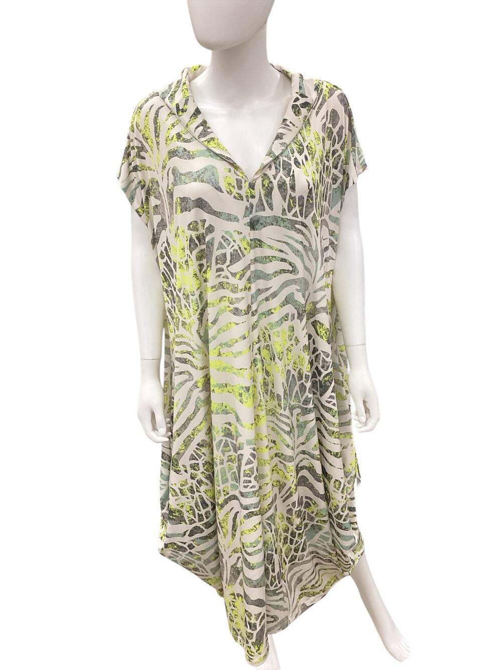 NWT Kozan Dress Women’s Size 1X Cap Sleeve Stretchy Abstract Print Cream & Green